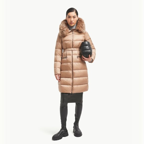 Boedic Hooded Shearling-Trimmed Long Down Jacket - Picture 1 of 5